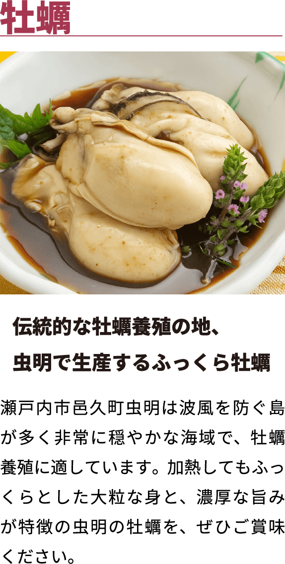 伝統的な牡蠣養殖の地、虫明で生産するふっくら牡蠣
